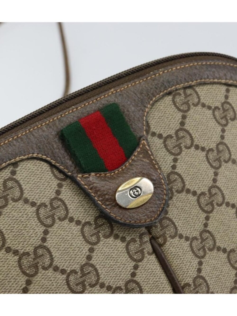 GUCCI GG Supreme Web Sherry Line Bag PVC Beige Gold 904 02 047 - Picture 13 of 16